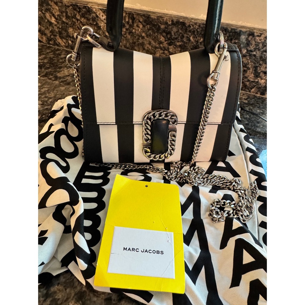 Marc Jacobs The J Marc Mini Bag Black White Striped Leather Top Handle Crossbody